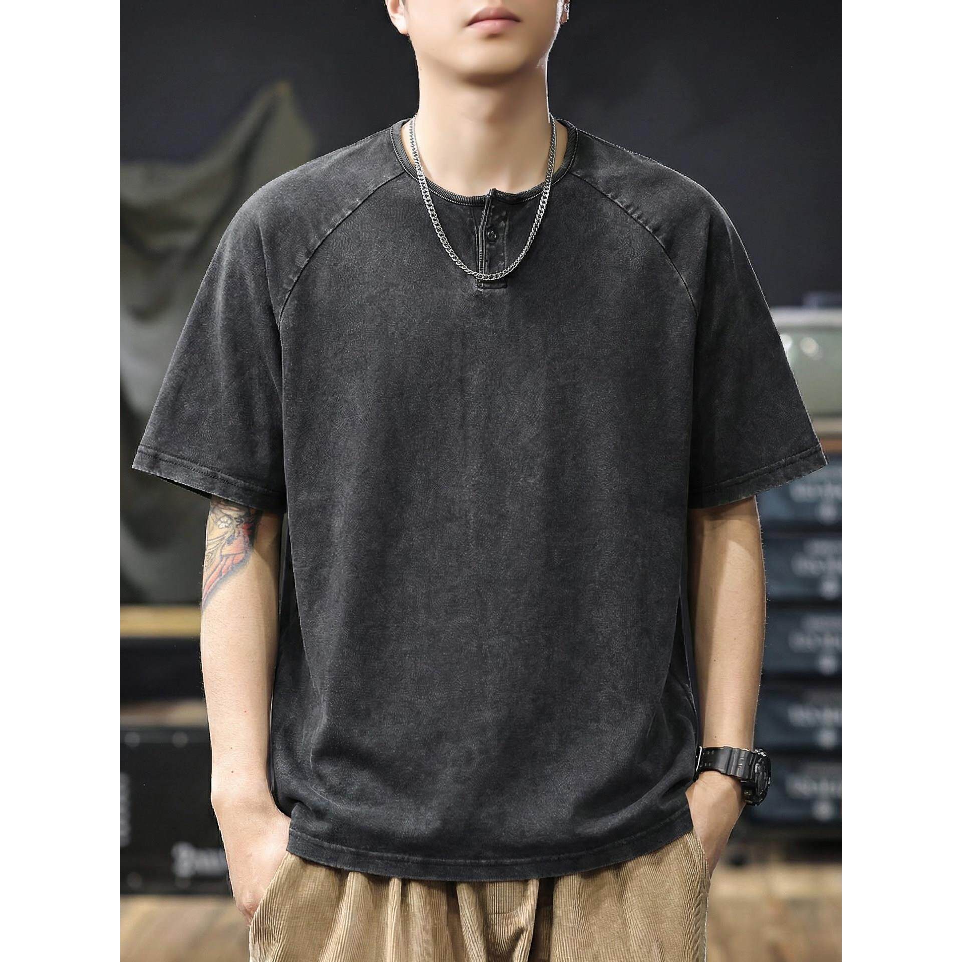 美式重磅水洗复古短袖POLO衫男2026夏季新款硬汉亨利领半袖T恤潮t