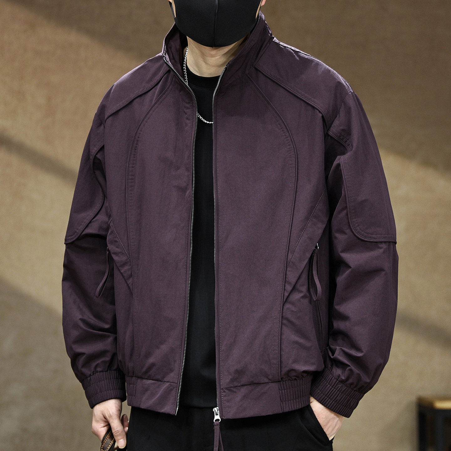 2026春季新款立领休闲夹克男士外套潮牌宽松大码骨位设计冲锋上衣