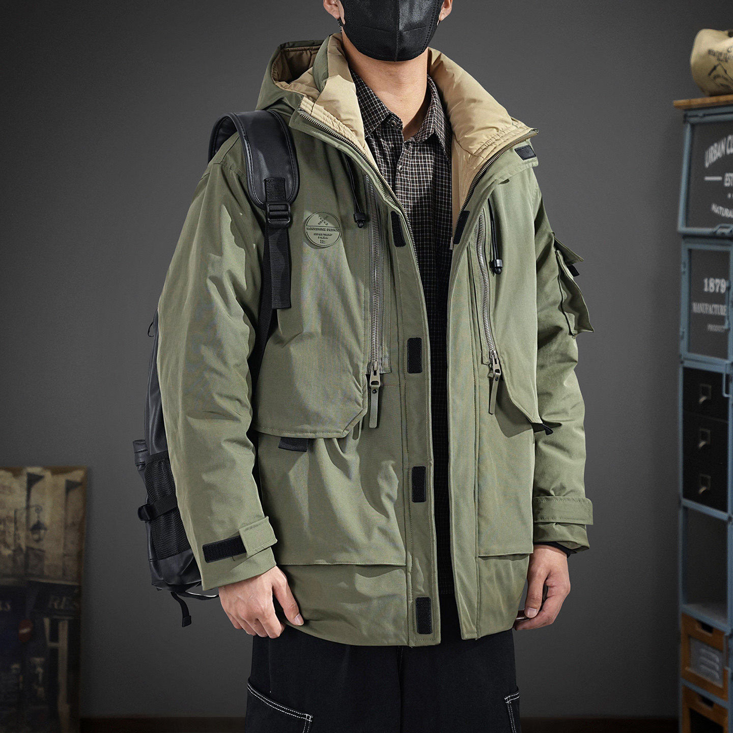 冬季新款90白鸭绒中长款羽绒服男2026多口袋冲锋工装派克棉服外套