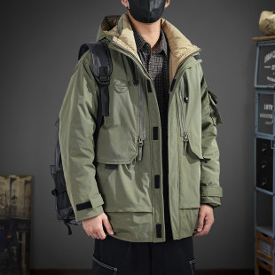 冬季新款90白鸭绒中长款羽绒服男2026多口袋冲锋工装派克棉服外套