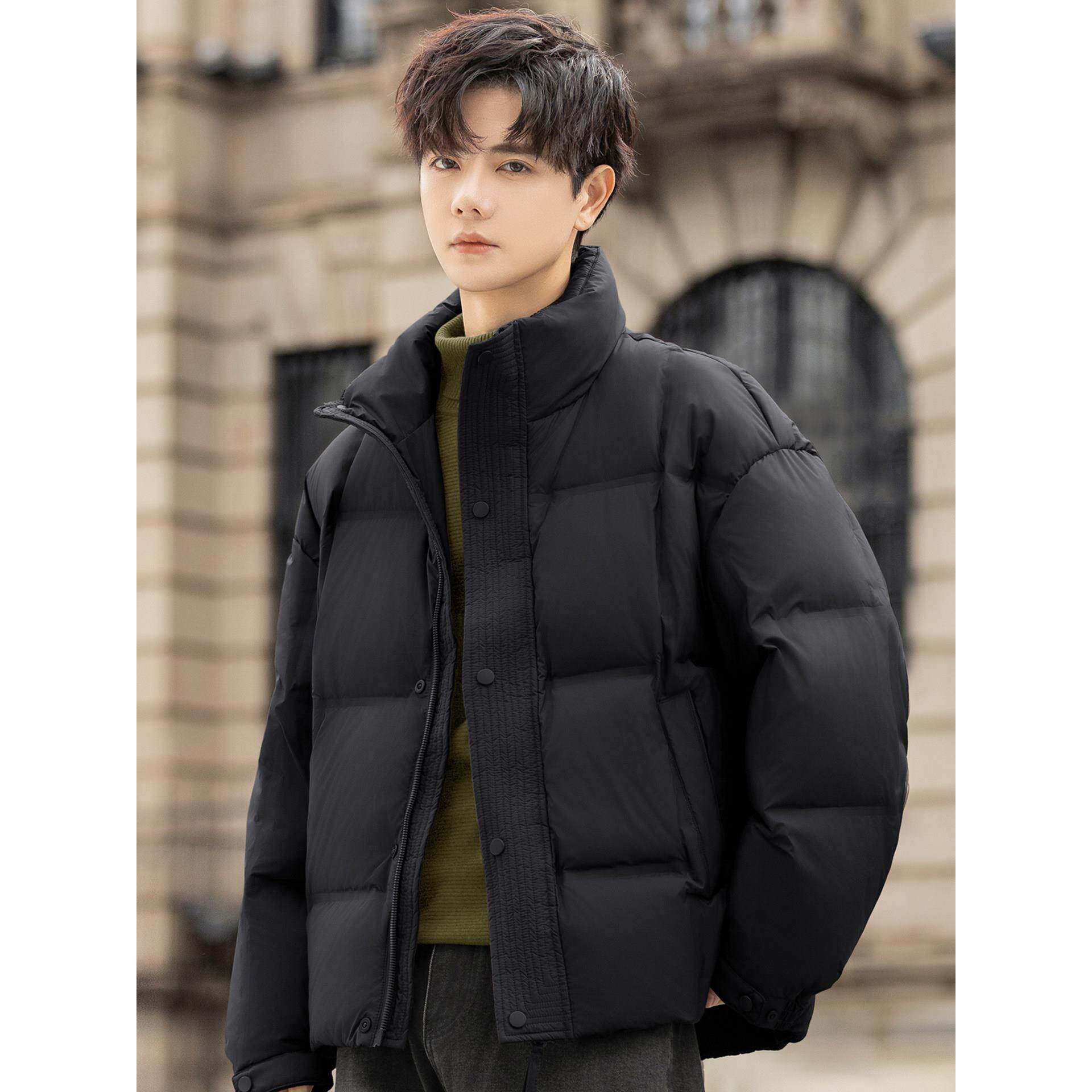 冬季新款男士立领羽绒服轻薄90绒泡芙面包服高充绒量保暖加厚外套