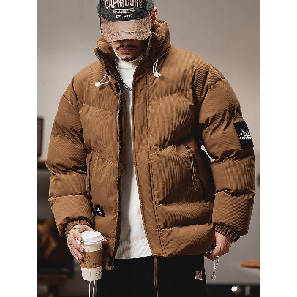 高级感工装棉服男秋冬季新款加厚美式复古夹克男外套潮牌立领棉衣