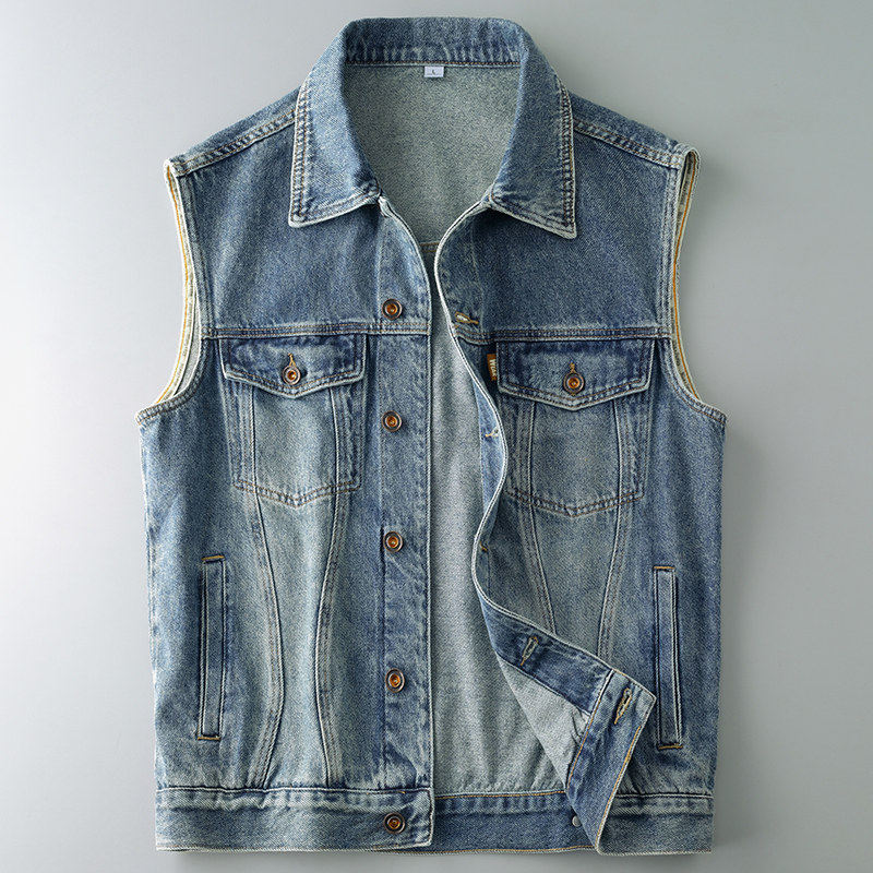 高级感蓝色水洗牛仔马甲男春秋潮牌修身韩版百搭马夹背心外套