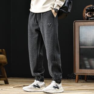 仿羊毛重磅条纹加绒加厚运动裤男2025秋冬季新款束脚休闲卫裤大码