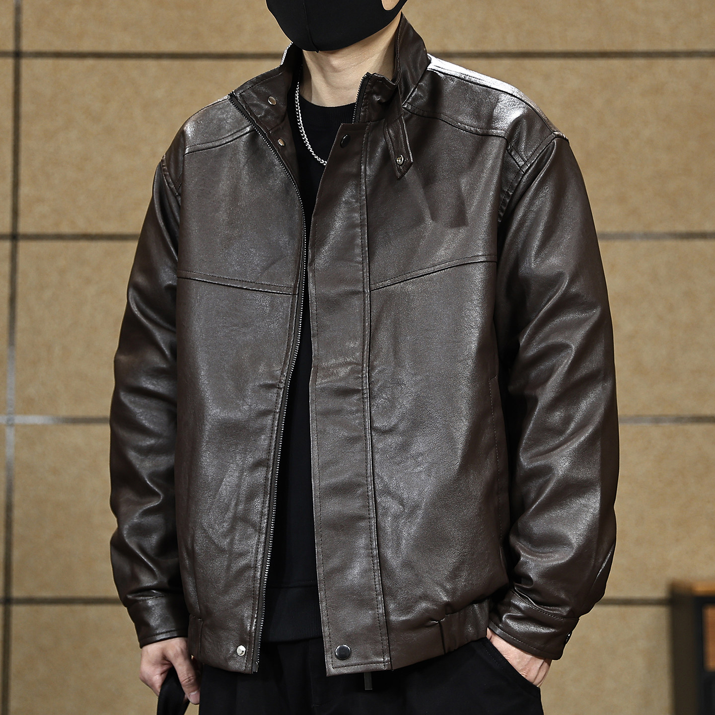 美式复古男士立领皮衣外套男款春秋季新款宽松休闲男装皮夹克衣服