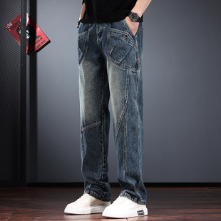 工装牛仔裤男2025年秋冬新款美式复古水洗丹宁宽松直筒加绒长裤潮