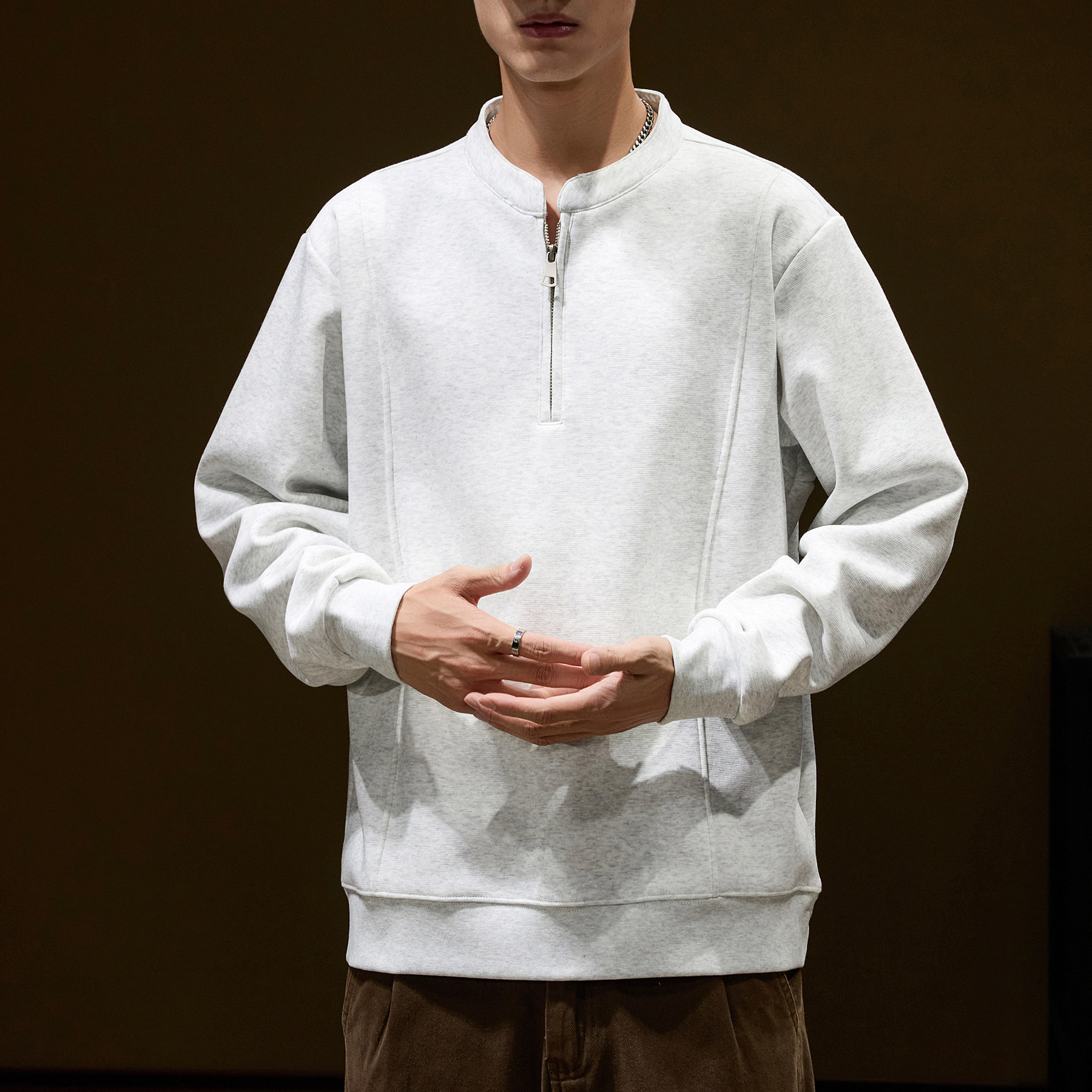 美式复古半拉链加绒厚卫衣男秋季重磅小领口痞帅POLO衫长袖上衣