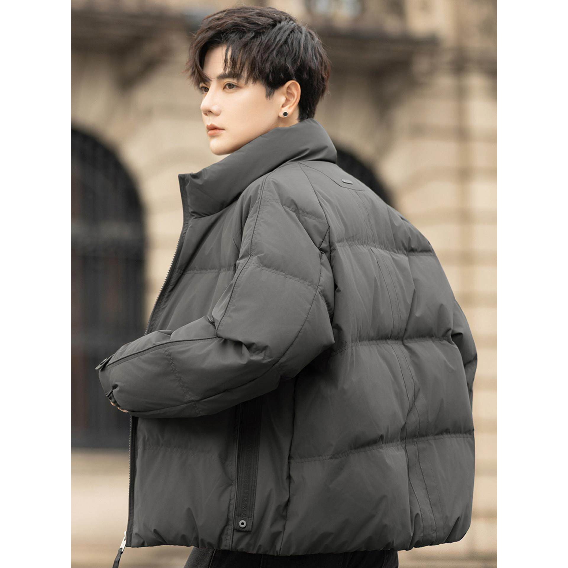 90绒子新款立领轻薄羽绒服男士冬季白鸭绒外套高端青年加厚面包服