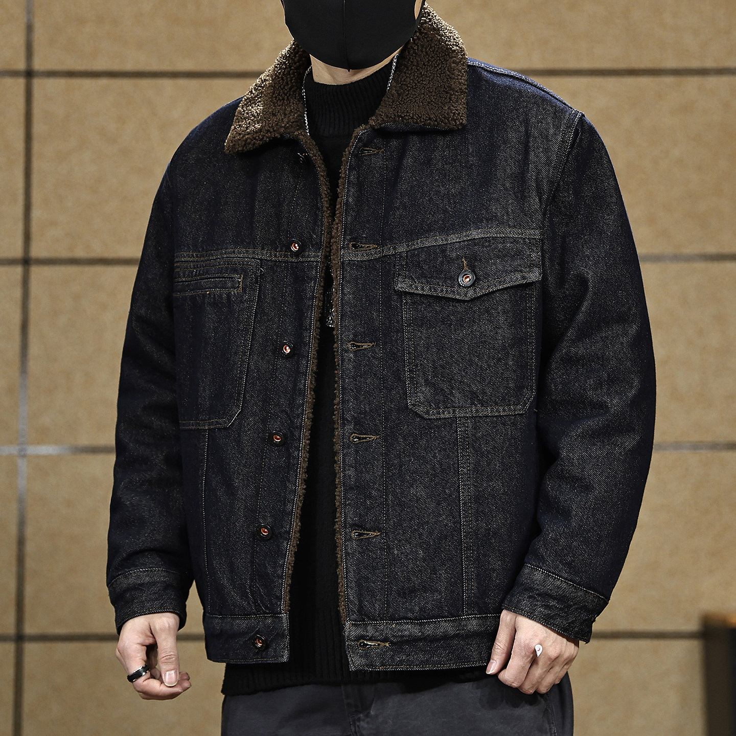 美式复古水洗羊羔绒牛仔外套男2026冬季新款宽松加绒加厚保暖夹克