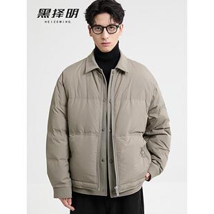 翻领假两件轻薄羽绒服2025冬季新款短款保暖廓形面包服外套