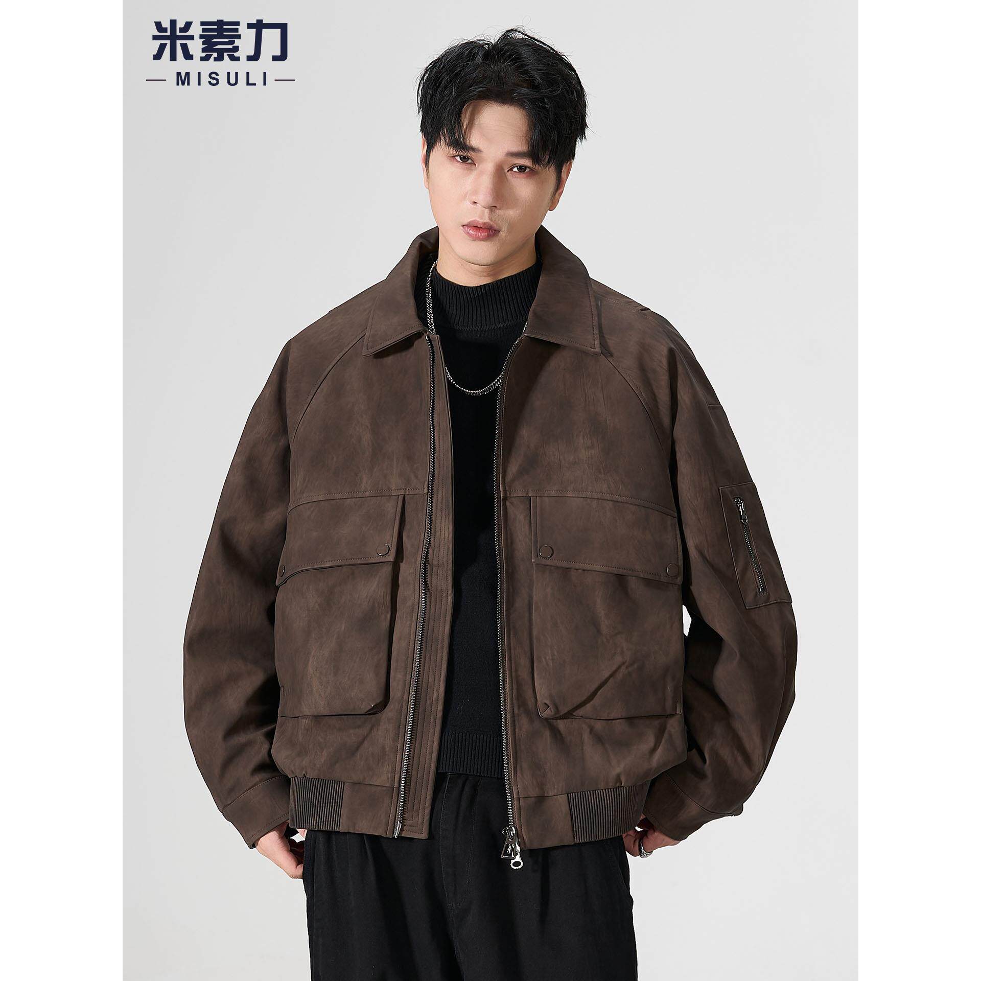 美拉德咖色翻领皮衣羽绒服男款冬季90白鸭绒加厚保暖机车夹克外套