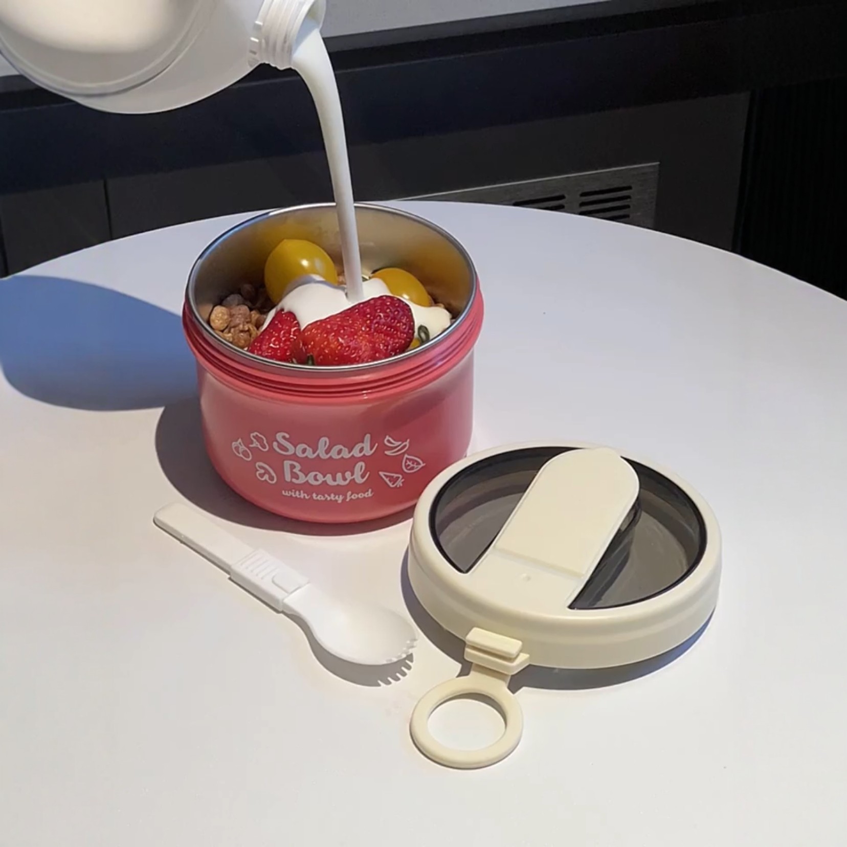 多巴胺早餐杯上班族便携带盖勺水果碗学生上学密封保温圆形汤杯女,餐饮具,马克杯,淘宝优惠券,粉丝福利购,淘宝优惠卷