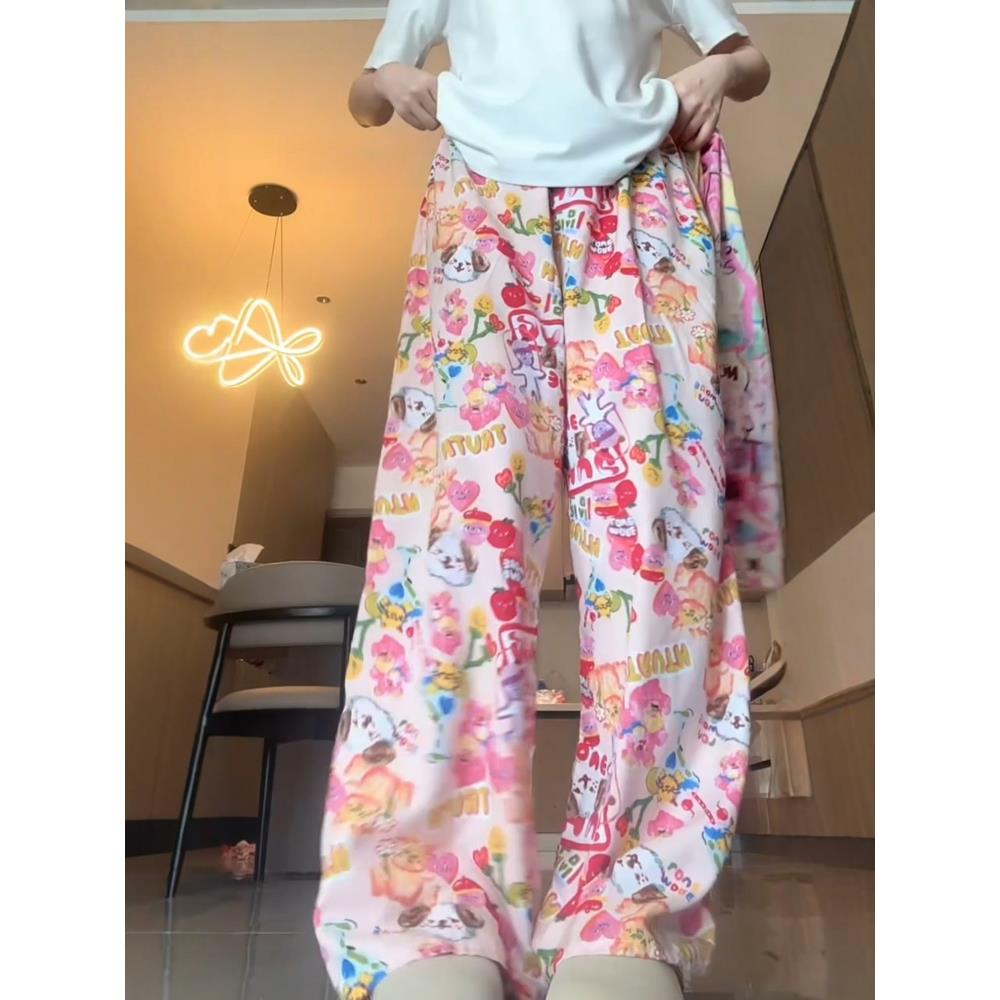多巴胺睡裤女长裤夏季宽松棉绸裤子可爱家居裤薄款外穿遛弯裤休闲