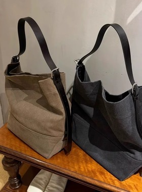 jenni同款lem*tote 做旧面料单肩包托特帆布包超大容量松弛感慵懒