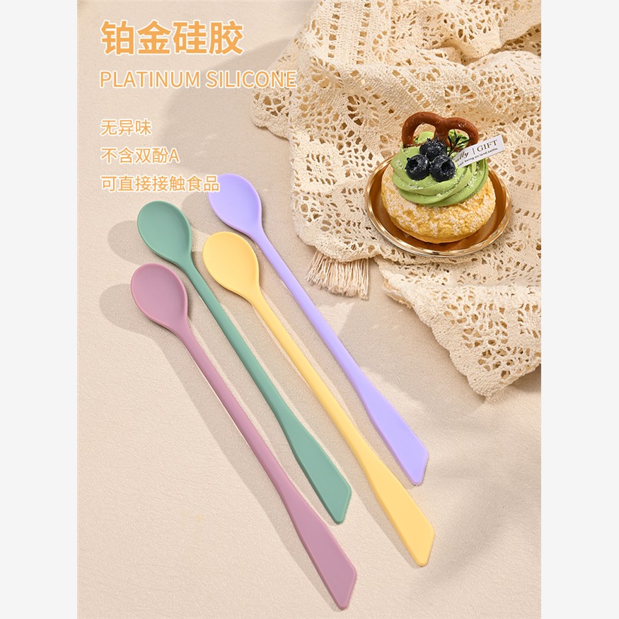 食品级硅胶咖啡长柄勺子婴儿辅食搅拌勺牛奶奶粉蜂蜜饮料搅拌棒