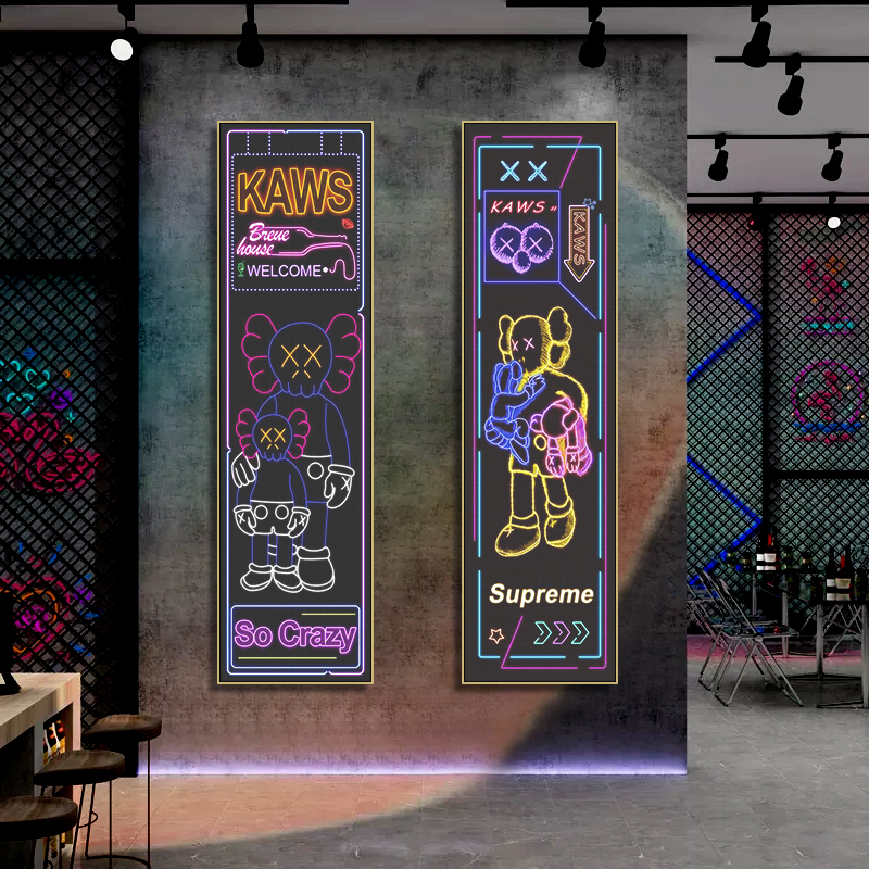 暴力熊KAWS横幅玄关Led发光挂画清吧包厢电竞房霓虹灯氛围装饰画