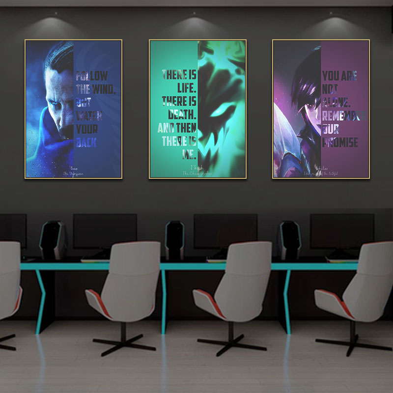 LOL英雄联盟潮流墙面发光装饰画电竞房网吧网咖英文台词挂画壁画