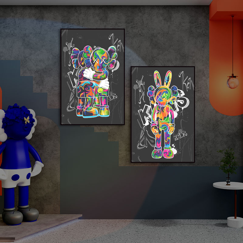 Kaws挂画奶茶店沙发背景墙装饰画潮流餐饮店拍照打卡墙面装饰壁画
