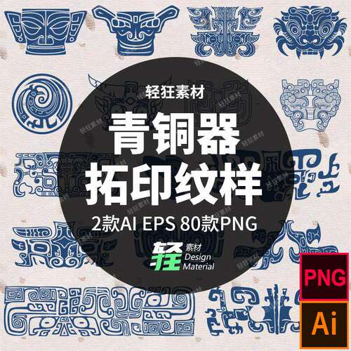 中国风古代青铜器装饰兽面纹龙纹拓印纹饰图案矢量AI PNG设计素材