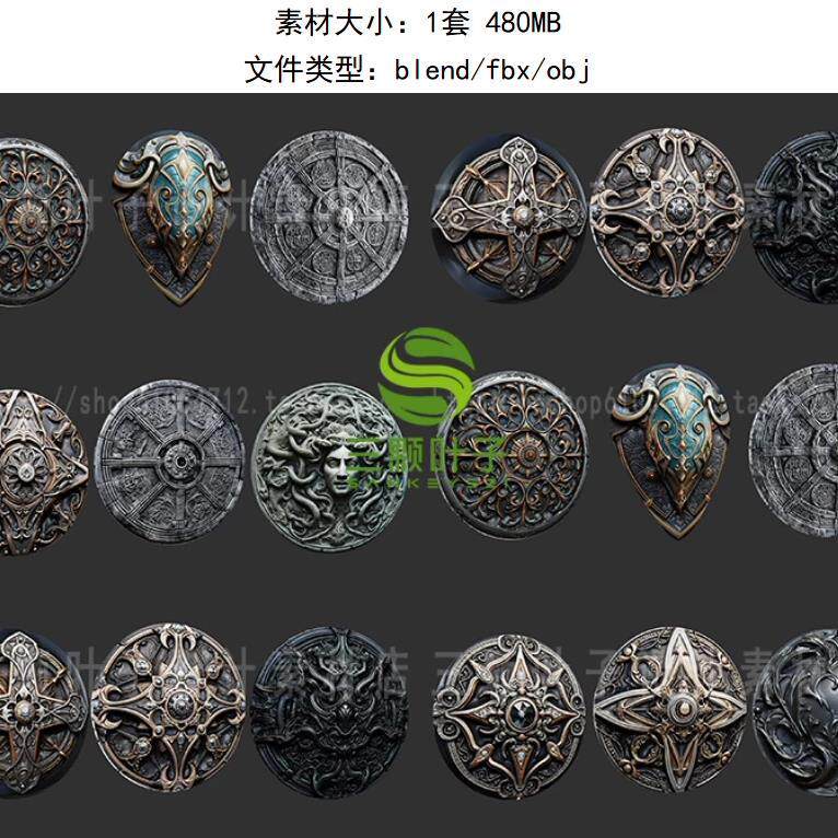 blender中世纪风格高品质盾牌3D模型 blend/fbx/obj 建模素材代下图片