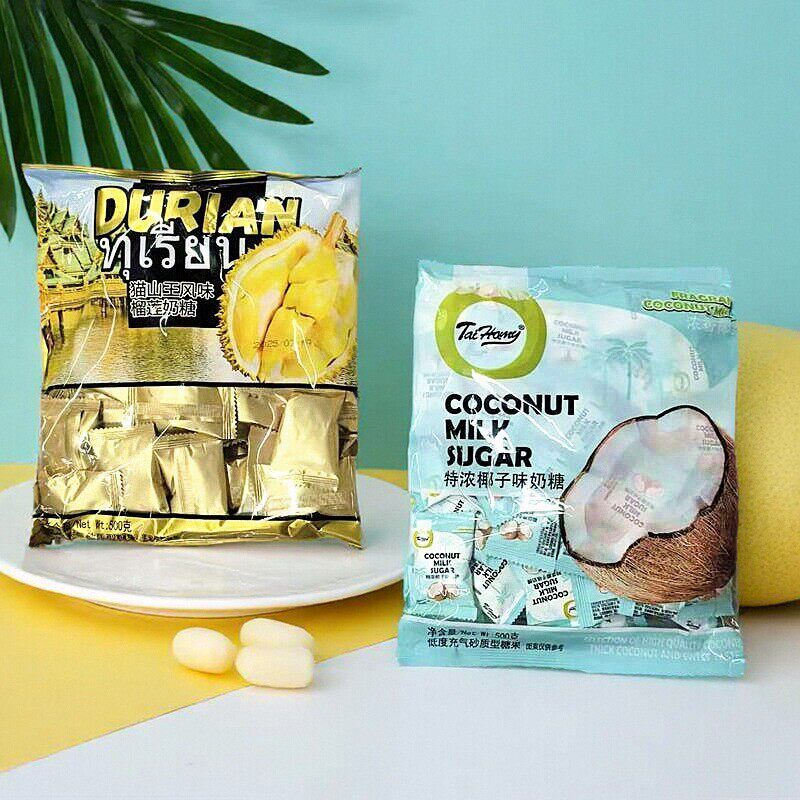 TaiHamy500g猫山王风味榴莲奶糖/特浓椰子味糖果追剧解馋休闲零食
