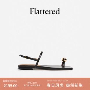 2026新款 手工凉鞋 Idris女士真皮细带金珠套趾平底凉鞋 Flattered