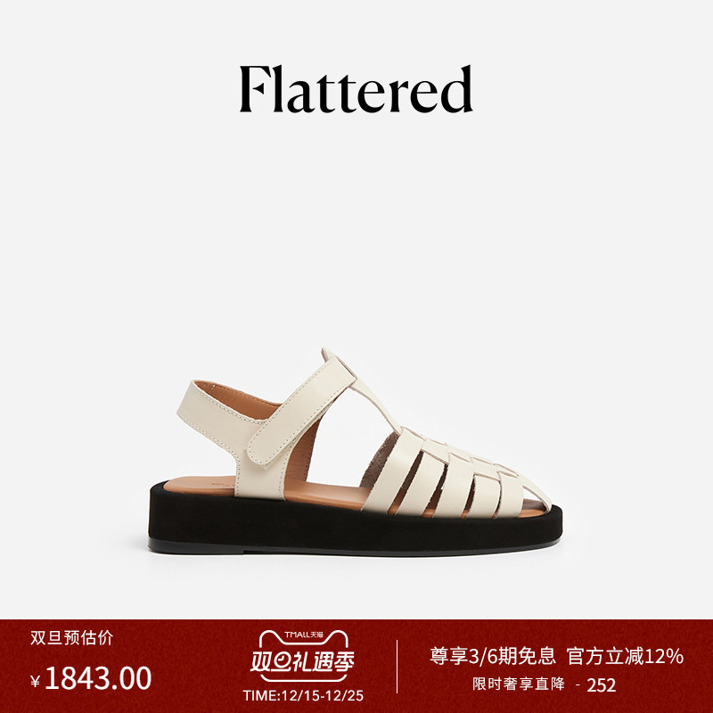 Flattered真皮镂空编织罗马凉鞋