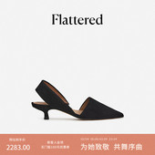 新品 Ninni女士绒面羊皮小猫跟尖头包头凉鞋 Flattered 和慌慌同款