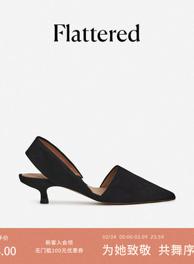 和慌慌同款Flattered Ninni女士绒面羊皮小猫跟尖头包头凉鞋新品