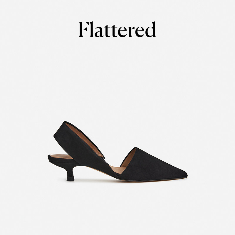 和慌慌同款Flattered Ninni女士绒面羊皮小猫跟尖头包头凉鞋新品