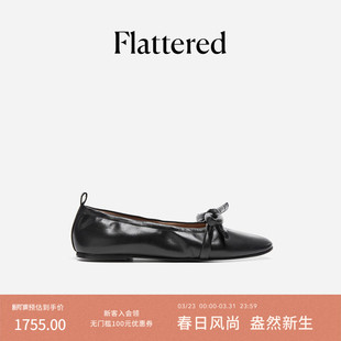 通勤平底浅口单皮鞋 Flattered Polly女士羊皮蝴蝶结褶皱芭蕾舞鞋