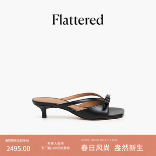 春夏新款 方头小猫跟拖鞋 Jordan女士真皮细带露趾凉拖鞋 Flattered