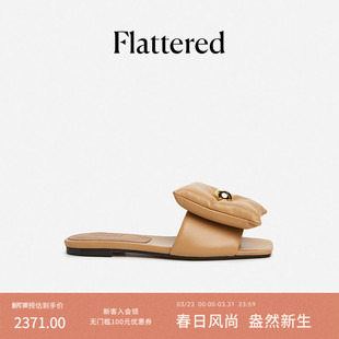 新款 Flattered Alexis女士羊皮手工缝制沙发拖外穿方头平底凉拖鞋