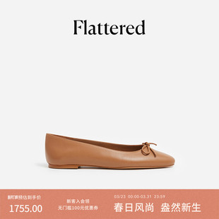 棕色 芭蕾舞平底浅口单鞋 Flattered Bodil女士羊皮手工蝴蝶结法式