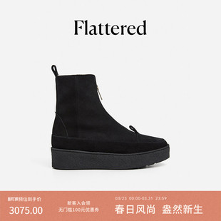 新款 Flattered Amelia西部靴女牛皮毛一体厚底雪地靴加绒短靴棉鞋