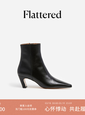 Flattered Xena女士真皮斜高跟尖头短靴通勤冬靴手工靴子踝靴新品