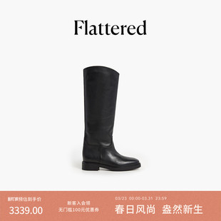新款 Flattered Florentine女士牛皮直筒骑士靴显瘦及膝靴单靴春季