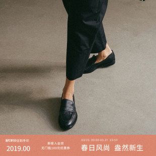 深口单鞋 黑色通勤小皮鞋 Sara女士牛皮英伦风厚底乐福鞋 Flattered