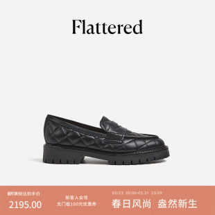 通勤单鞋 Flattered 厚底小皮鞋 菱形纹乐福鞋 子 Signe女士牛皮法式
