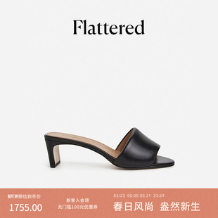 2026春新款 Flattered Tallulah女士羊皮圆头高跟一字拖手工凉拖鞋