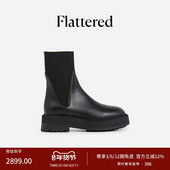 Flattered Aurora女士真皮厚底切尔西中筒靴粗跟瘦瘦弹力靴26新品