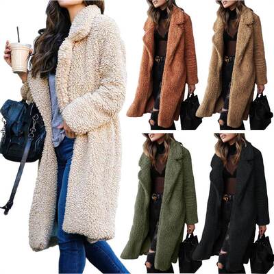 winter women woollen coat casual ladies long tops毛绒长外套