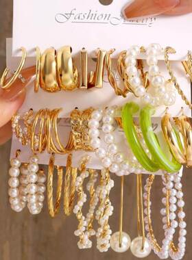 retro Exaggerated temperament earrings set复古夸张大耳圈耳环