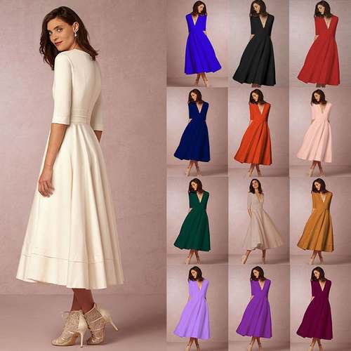 2020 Euro Women V-neck Dress Lady White evening gown dresses