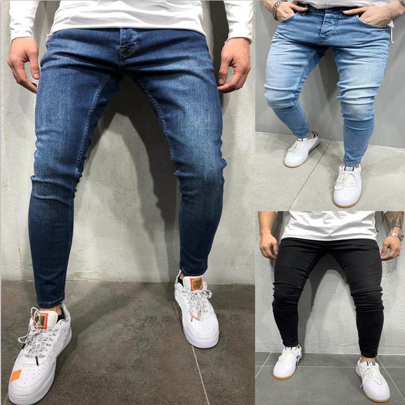 European men's elastic pants slim fit trousers skinny jeans