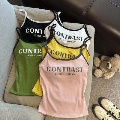 美式撞色多巴胺运动字母吊带背心女春夏季带胸垫内搭外穿辣妹上衣