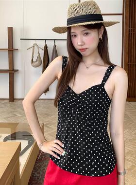 白色修身波点V领背心女夏季外穿2026新款法式洋气绝美小吊带上衣