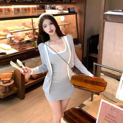 高级感纯欲套装女2026春季新款吊带连衣裙防晒长袖针织开衫两件套