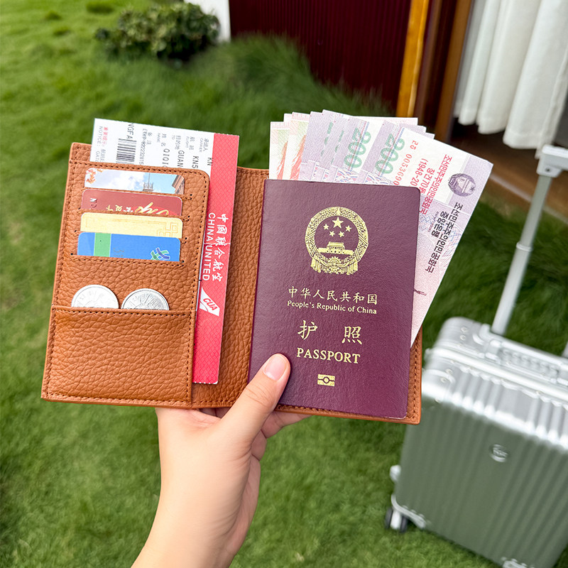 ins韩系荔枝纹真皮护照夹多卡位出国旅行护照本保护套票据收纳包