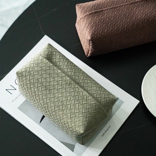 简约高级感编织仿布艺纸巾盒客厅餐厅车载抽纸盒收纳盒餐巾纸套